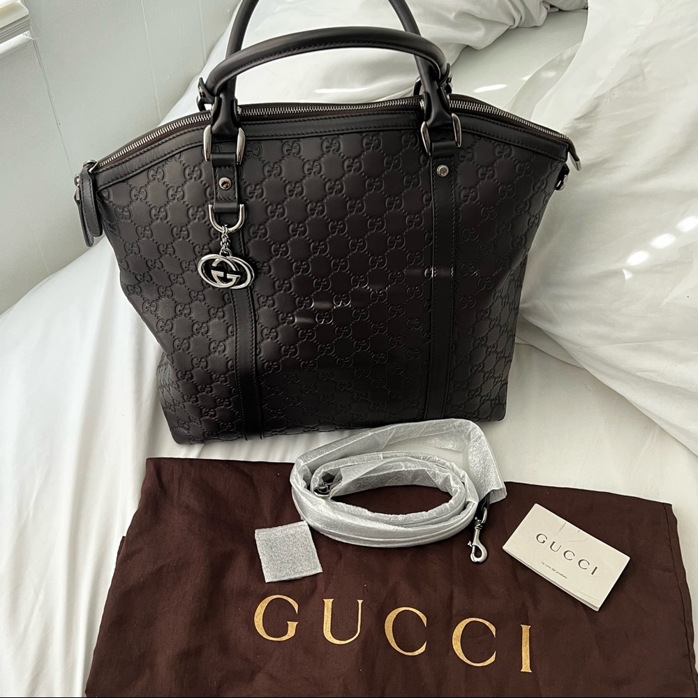 Gucci Monogram Top Handle Tote/Luggage